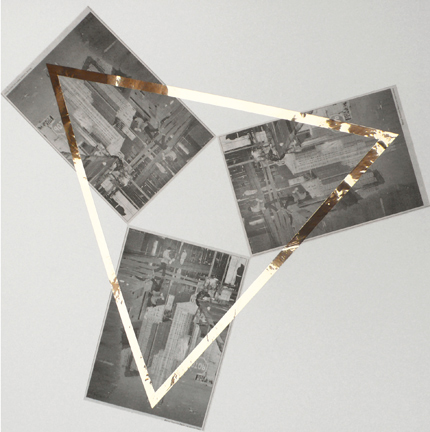 Downtown Triangle I, 2007 newspaper and metallic tape on paper 18 x 18  inches
